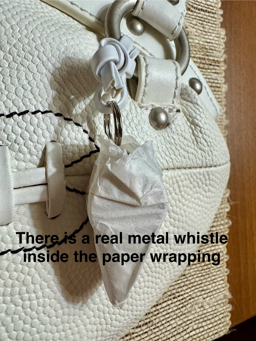 White Leather Football-Style Handbag Shoulder Bag - Customize for Your Team - Picture 3 of 9